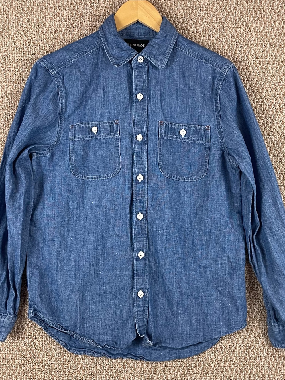 Bonobos Shirt Men's Small Denim Chambray Hemp Blue Long Sleeve Button Up E272